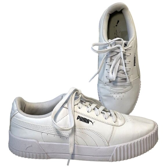 Puma Carina White Casual Sneakers Shoes Low Top Minimalist 374106-01 Womens 8.5 - Picture 1 of 9